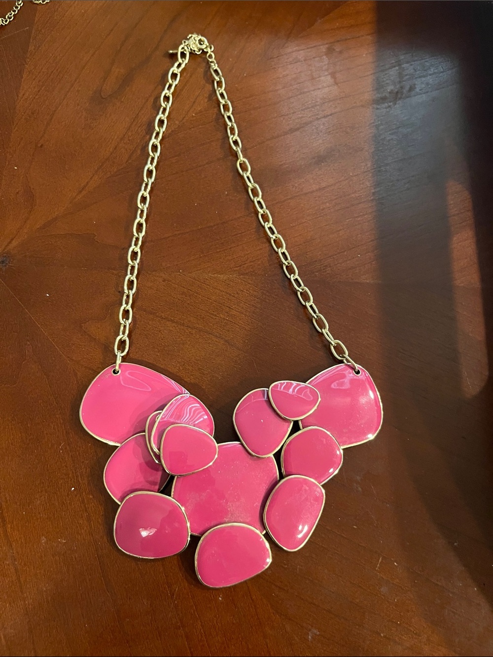 Bold Pink Statement Necklace - Gold Chain